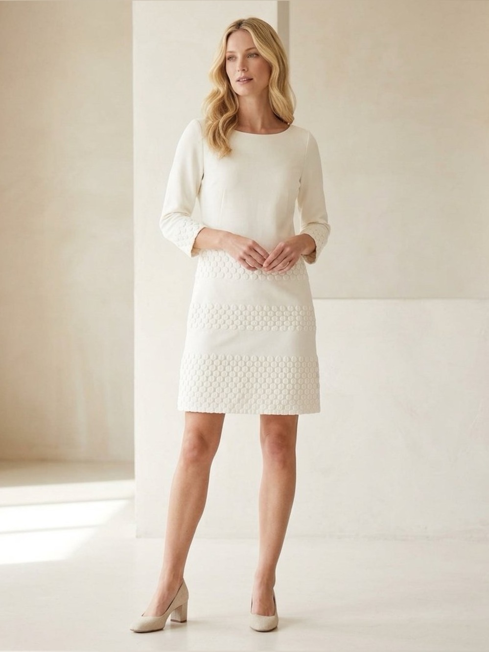 Taylor Cream Quilted Midi Dress Size 6 | Bridal Wedding Guest Vintage | VTG